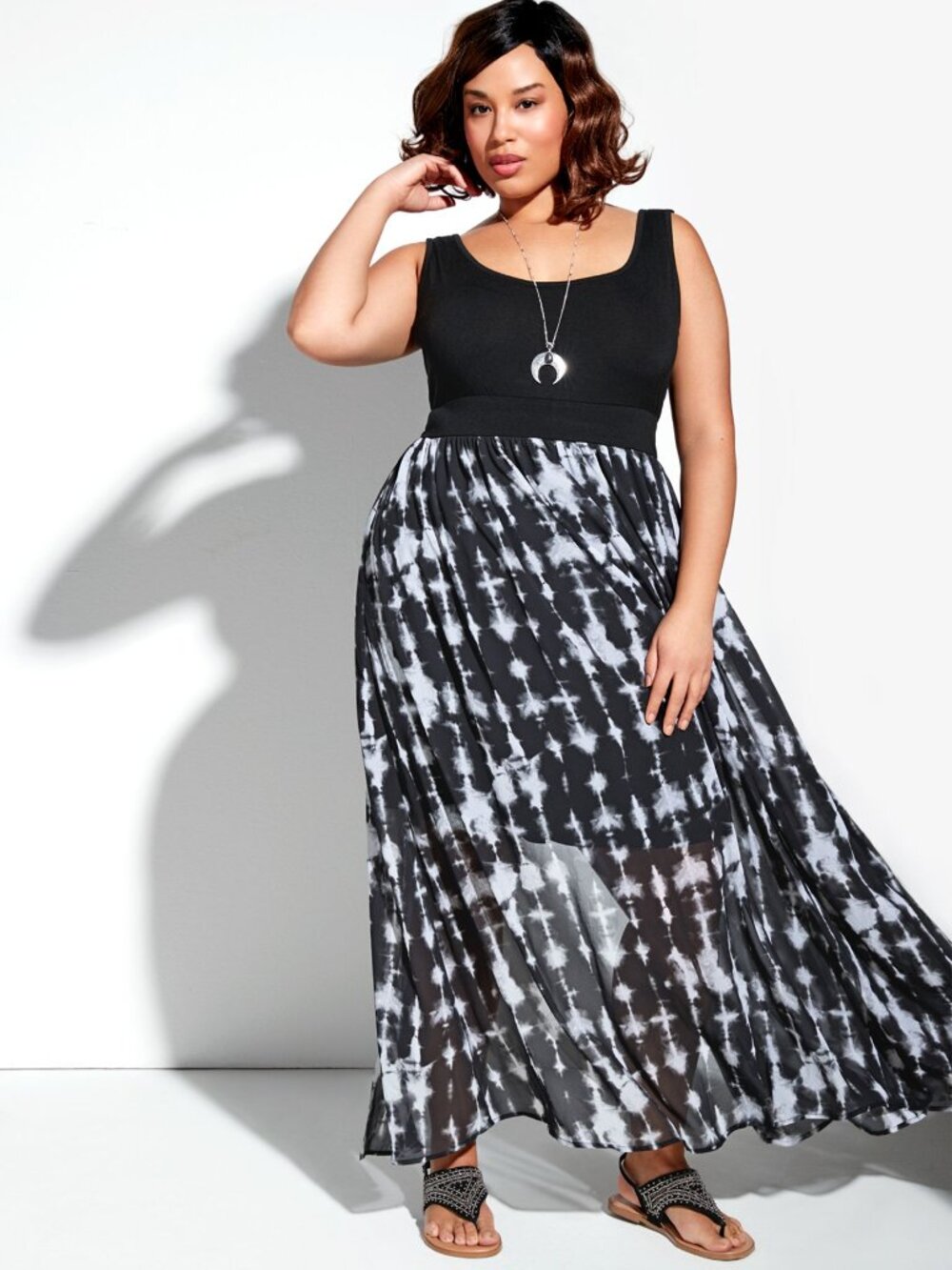 Torrid Tie Dye Chiffon Skirt Knit Top Black Maxi Dress 2, 18/20, 2X